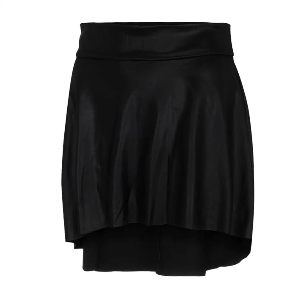 Модная женская однотонная черная Асимметричная Повседневная мини-юбка из искусственной кожи с рюшами, тонкая женская красивая очаровательная черная модная SS3M