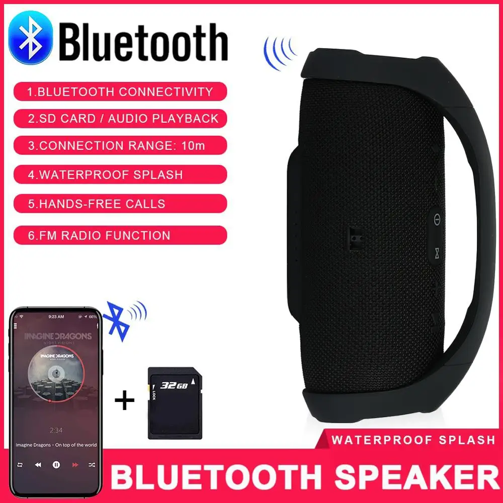 Professional IPX7 Portable Waterproof Outdoor HIFI Column Wireless Bluetooth Speaker Subwoofer Sound Box Support FM Radio TF Mp3