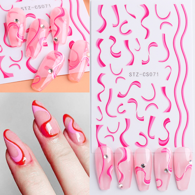 Golden Curve Marble Line Nail Sticker Irregular Swirl Striping Slider Charm Nail Design Gel Polish Decal Manicure LESTZ-CS067