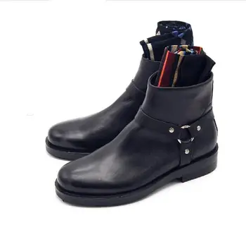 

New winter slip on zipper ankle boots men fashion men shoes classics black handmade genuine leather men's boots