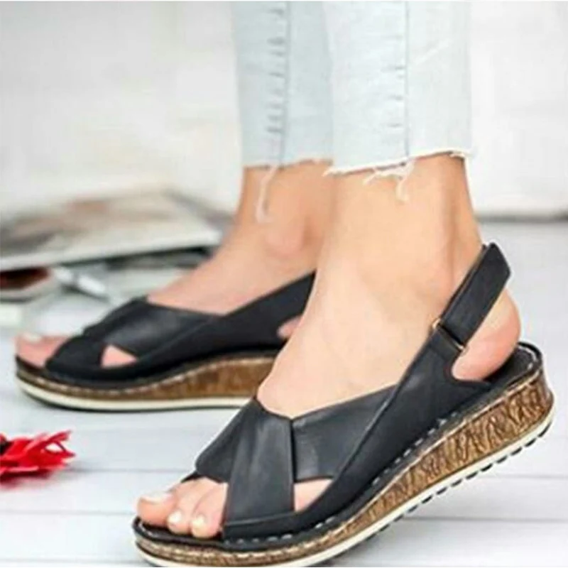 

Women's Summer Open Toes Buckle Sandals Ladies Slingbacks Cross Tied Sewing Flat Shoes Female Casual Platform Woman Shoes