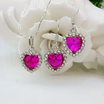 

925 sterling silver ladies Fine bridal set necklace, earrings, love crystal sea blue, light purple, deep purple, purple gift