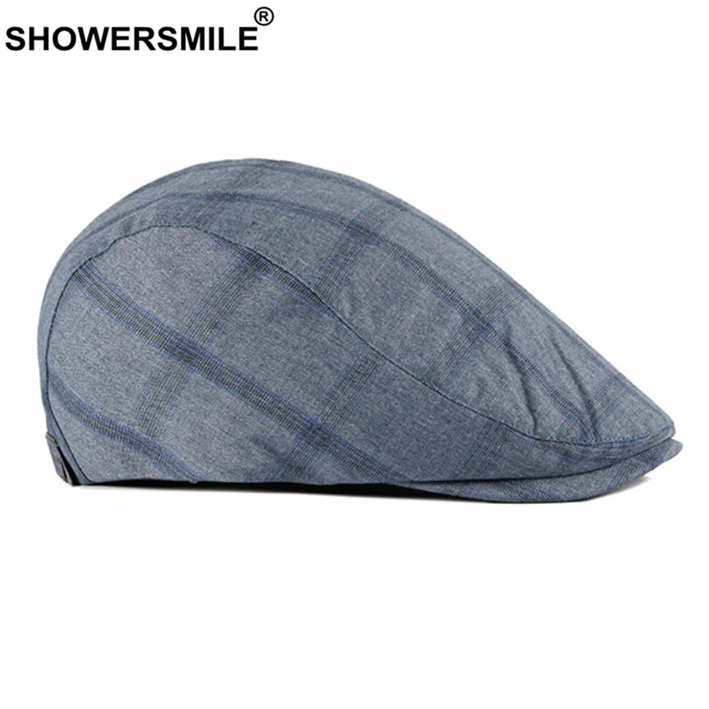 SHOWERSMILE/темно синий клетчатый берет мужская шапка в британском стиле Кепка с