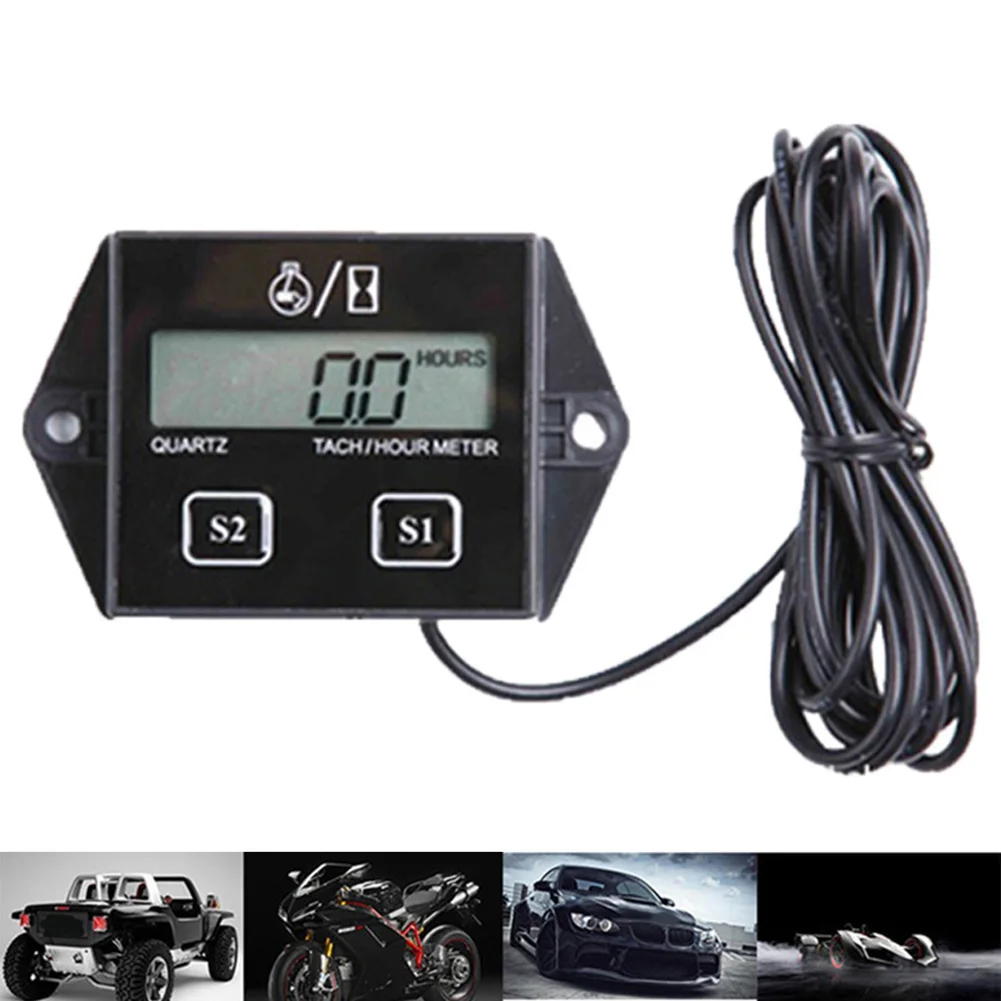 Motorcycle ATV Digital Engine Hour Meter Inductive Display Tachometer Gauge