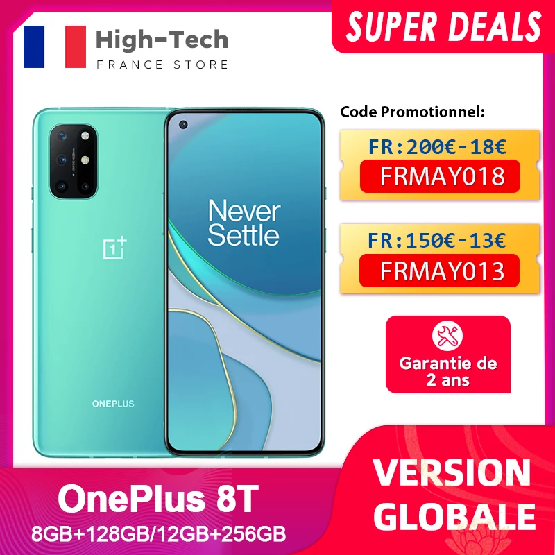 OnePlus 8T 8 T Global Version Smartphone Snapdragon 865 5G 6.55'' 120Hz AMOLED Display 48MP Quad Rear Camera 4500mAh