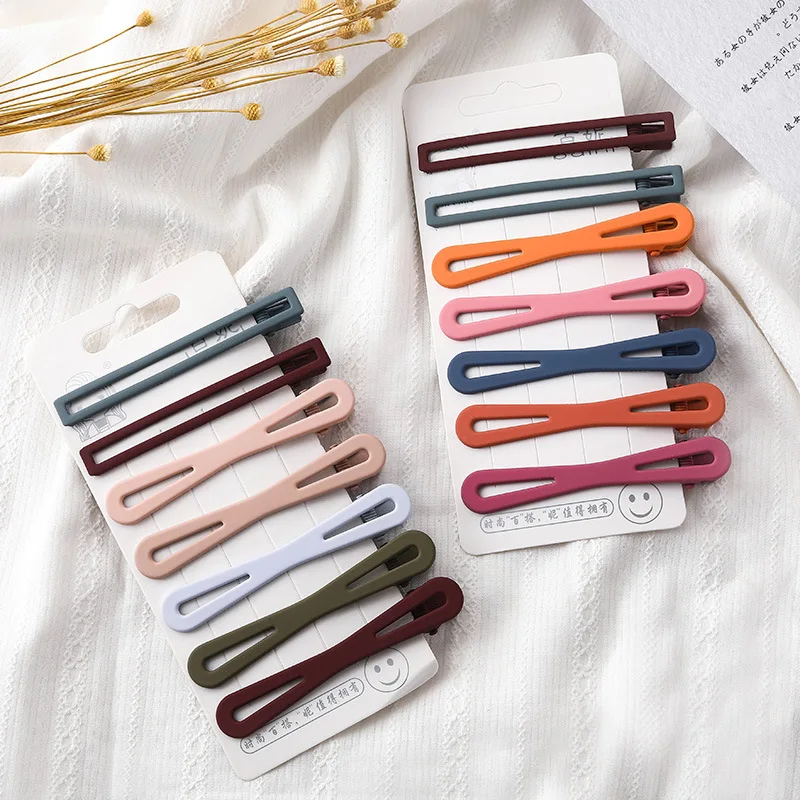 

7 pcs Hot selling Korean candy hairpin cute clip simple side clip color one character clip Morandi hairpin set