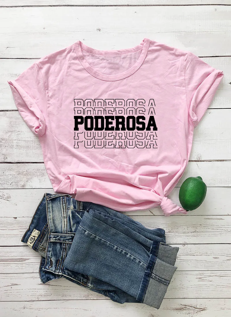 Poderosa/Новое поступление, женская летняя забавная Повседневная футболка из хлопка, испанские рубашки, милая рубашка «Латина» для женщин - Цвет: pink-black text