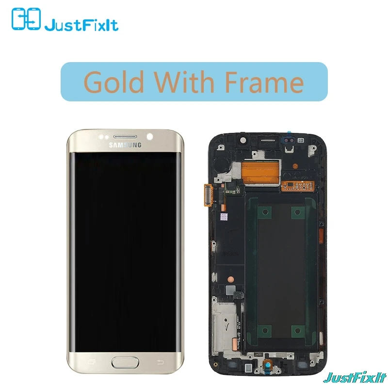 Для samsung Galaxy S6 Edge G925F ЖК-дисплей кодирующий преобразователь сенсорного экрана в сборе Супер Amoled горящий экран shdaow - Цвет: Gold with frame