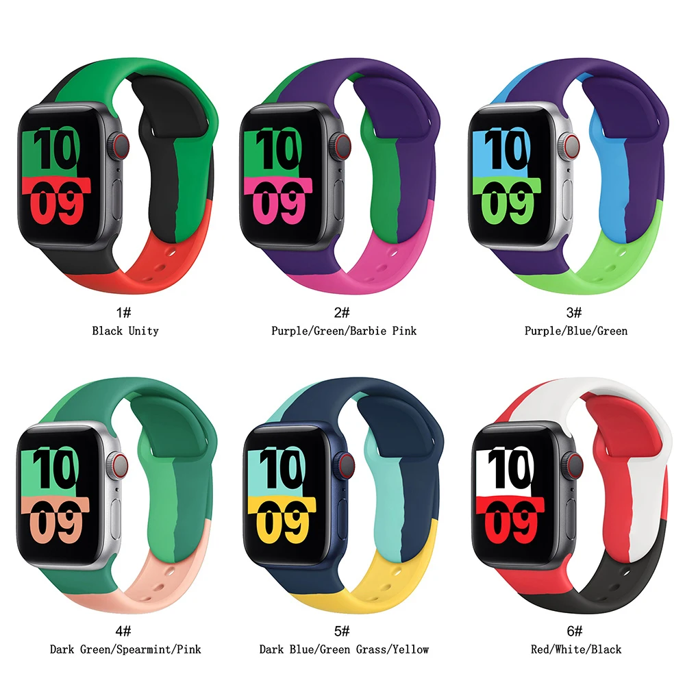 Soft Silicone Black Unity  Band for Apple Watch Series 6 5 4 3 2 SE 38MM 42MM Rubber Watchband Strap for iWatch 6/5 40MM 44MM