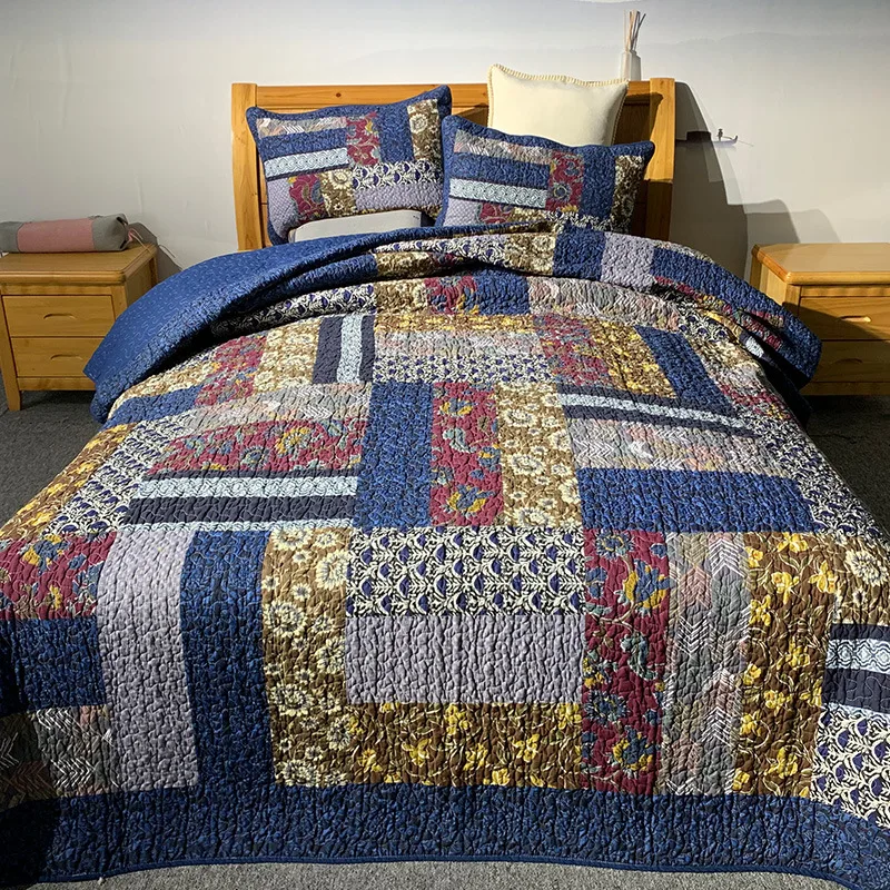 

CHAUSUB Cotton Bedspread Quilt Set 3pcs/2pcs Handmade Patchwork Coverlets Pillowcase King Queen Twin Size Summer Quilts