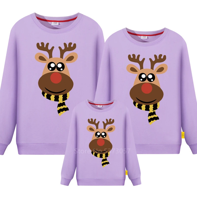 Семейная одежда для папы, мамы и меня; коллекция года; одежда для папы, мамы и дочки с оленем; рождественские и новогодние хлопковые свитера; пижамы; Семейные комплекты - Цвет: Purple