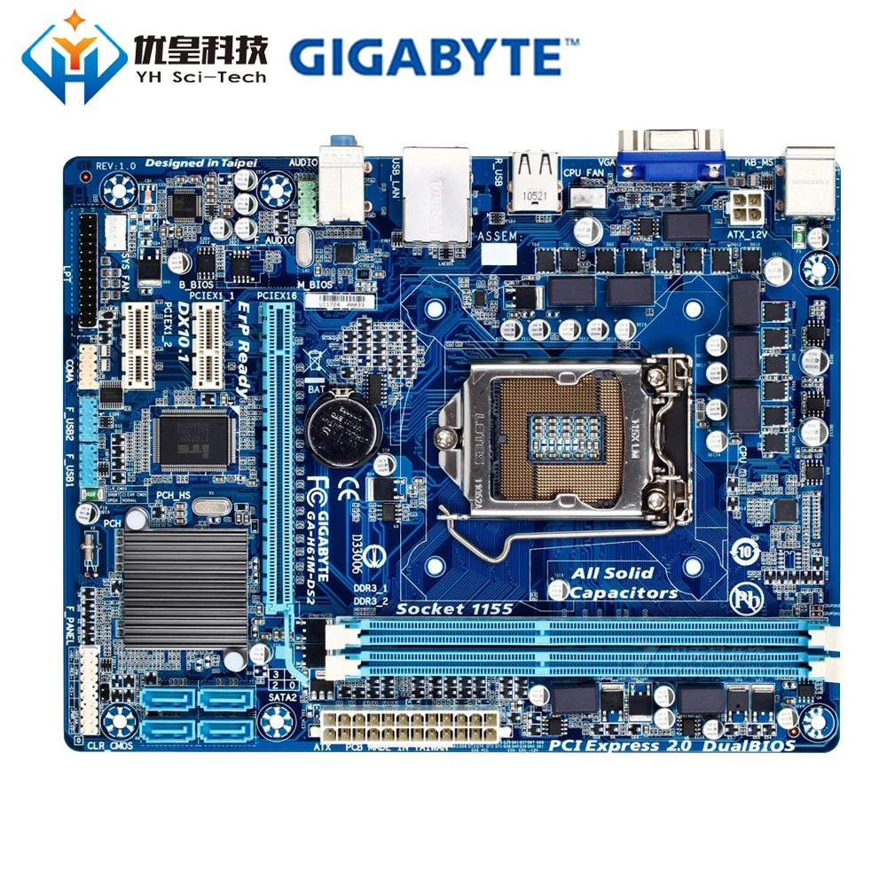 

Original Used Desktop Motherboard Gigabyte GA-H61M-DS2 H61 Socket LGA 1155 Core i7/i5/i3/Pentium/Celeron DDR3 16G Micro ATX