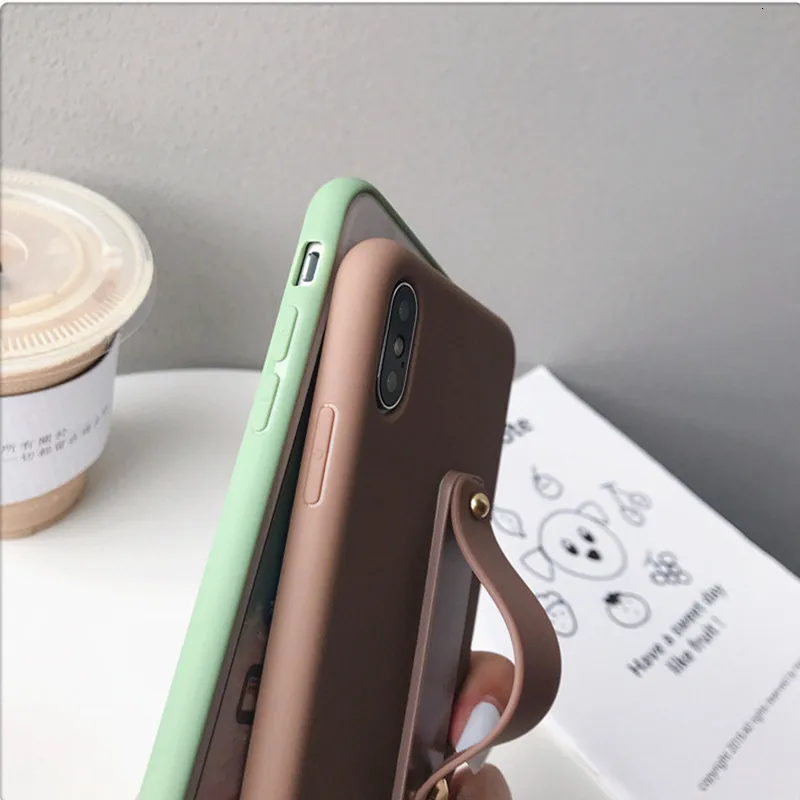 Ремешок на запястье кронштейн чехол для телефона для iphone 11 Pro Max XR XS MAX X 7 8 6 6s Plus карамельный цвет Силиконовые мягкие чехлы держатель на руку