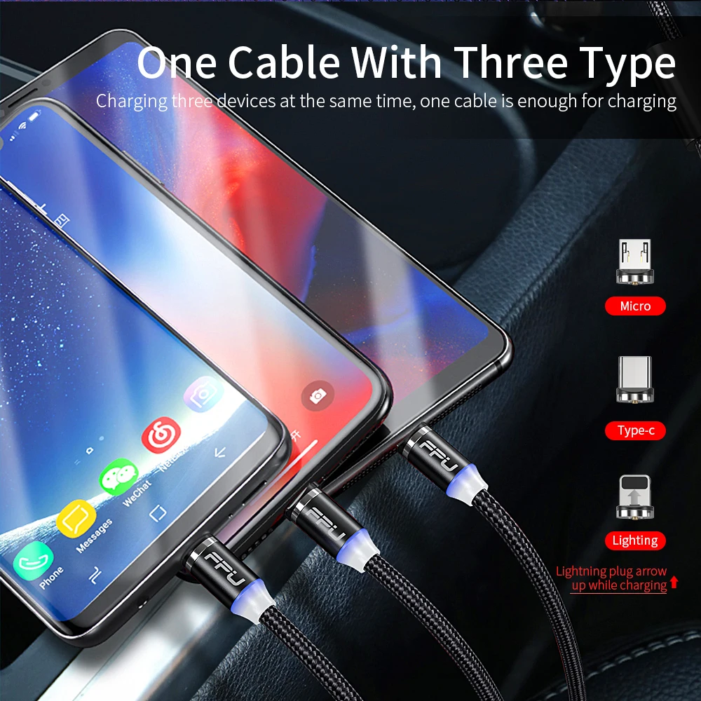 FPU 3 в 1 Магнитный USB кабель типа C для быстрой зарядки для iPhone XR Магнитный зарядный шнур для передачи данных Android мобильный телефон Micro USB кабель