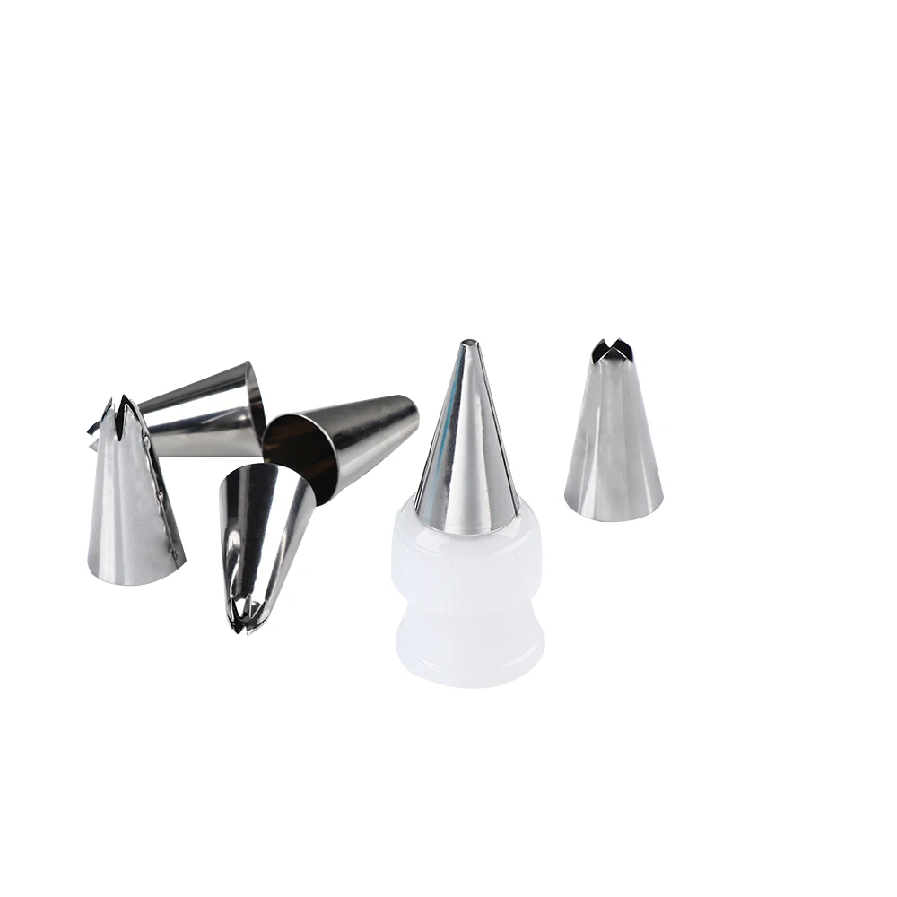 Silicone Icing Piping Cream Pastry Bag+ 6 Pcs Stainless Steel Nozzle Set DIY Cake Decorating Tools