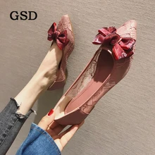 Новая летняя женская обувь большого размера; женская обувь на плоской подошве с острым носком и бантом из сетчатого материала; модная обувь