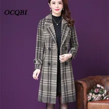 Шерстяное длинное пальто размера плюс, зимнее женское пальто, элегантное винтажное модное корейское пальто, двубортное