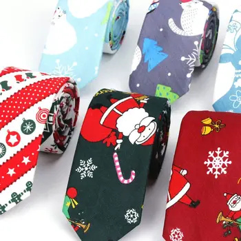 

Unisex Christmas Theme Tie Cotton Necktie Cartoon Santa Snowflake Tree Printed Party Ties