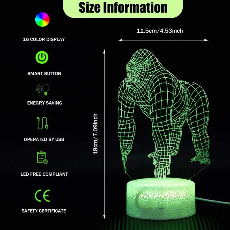 Gorilla лампа 3D настольная светодиодный Атмосфера светильник креативный подарок