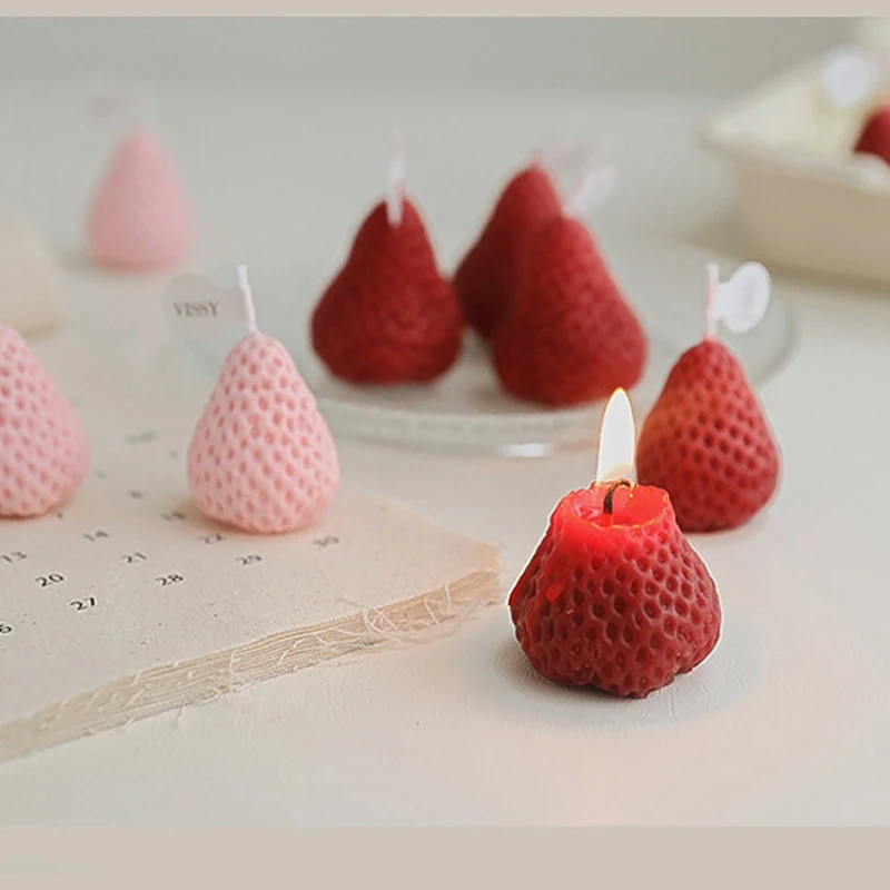 INS Simulation Strawberry Scented Candle Fragrance Red Pink Mini Artificial Fruits Home Decoration New Year 2022 | Дом и сад