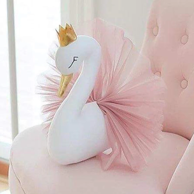 Decoration Murale En Forme De Cygne Flamand Rose Ballet Tulle Poupee Couronne Doree Jouets En Peluche Tete D Animal Decoration Murale Chambre De Bebe Cadeau D Anniversaire Aliexpress