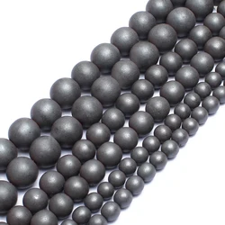 Premium Hematite Rose Gold & Silver Plated Round Beads for Jewelry Making - Assorted Sizes 2 - 12mm, 15 Strand (Matte Black)