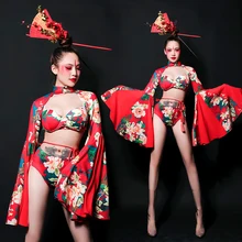 Костюм ГОГО в китайском стиле для ночного клуба, бара, певицы, джазового танца, одежда для DJDS, сценический костюм, вечерние бикини для косплея, костюм DL5074