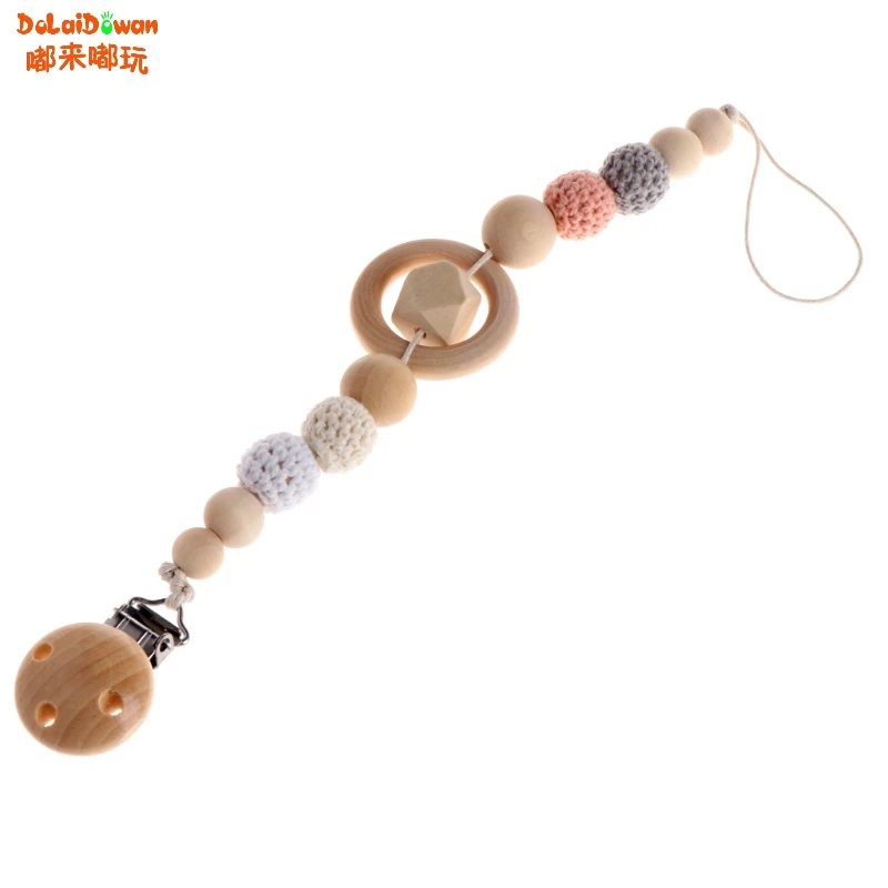 3 Baby Kids Wooden Beaded Pacifier Holder Clip Nipple Teether Dummy Strap Chain - Цвет: 3