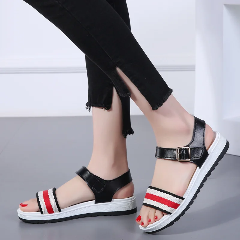 

New Style Summer Casual Weaving WOMEN'S Leather Sandals Simple Anti-slip Wear-Resistant Students Soft Girl Korean-style Beach WO