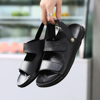 

Summer Men's Sandals Outdoor PU Leather Hot Sale Breathable Light Men Roman Beach Sandals Bohemia Footwear Flip Flops Slippers