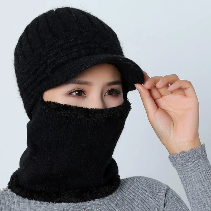 Модная зимняя вязаная шапка женская шарф маска Балаклава Skullies Beanies шапки для женщин теплый мягкий шерстяной мех шапка шапочка шапки