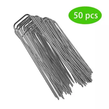 

50pcs Heavy Duty U Shape Gauge Galvanized Steel Garden Stakes Securing Pegs For Securing Weed Fabric Landscape Fabric Netting