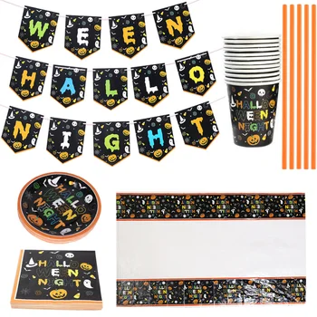 

1 Set Of 98Pcs Halloween Disposable Cutlery Halloween Tableware Halloween Plate Party Tableware for Halloween Party Juice Decor