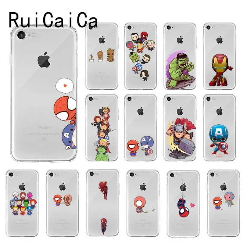 

RuiCaiCa Cute Marvel Avengers SpiderMan Captain America Phone Case for iPhone 6S 6plus 7 7plus 8 8Plus X Xs MAX 5 5S XR 10