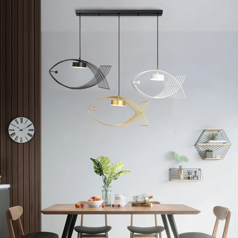 

Modern Nordic Wrought Fish LED Hanging Light Dining Room Corridor Stair Bedroom Decorates Lamp Pendant Lamp Room Lamp