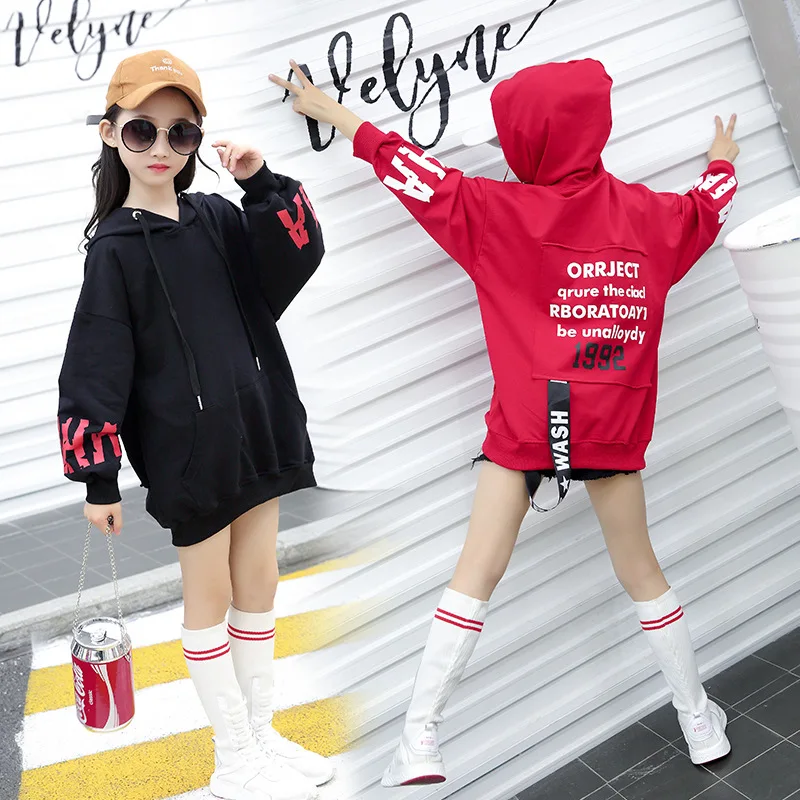 2019 Spring And Autumn Childrenswear New Style Girls Korean-style Back Lettered Hoodie Big Boy Mid-length Men's Sweatshirts & Ho
