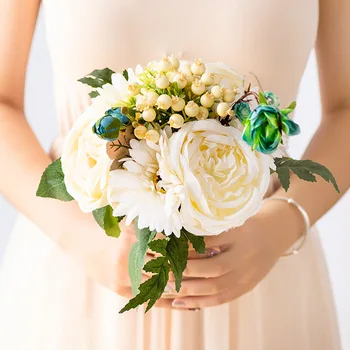 

High Quality Silk Hybrid Bouquet Peony Daisy Lifelike Multicolorful Artificial Flowers Flores For Wedding Home Party Decoration