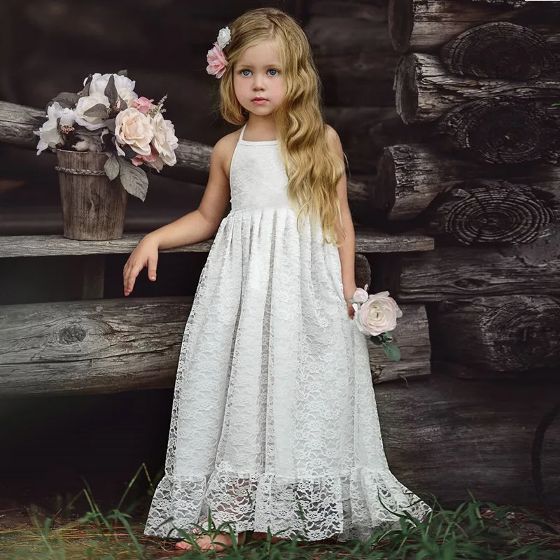 Детские Свадебные платья для девочек летнее кружевное платье с вышивкой в европейском и американском стиле длинная праздничная одежда принцессы на бретельках vestidos - Цвет: white