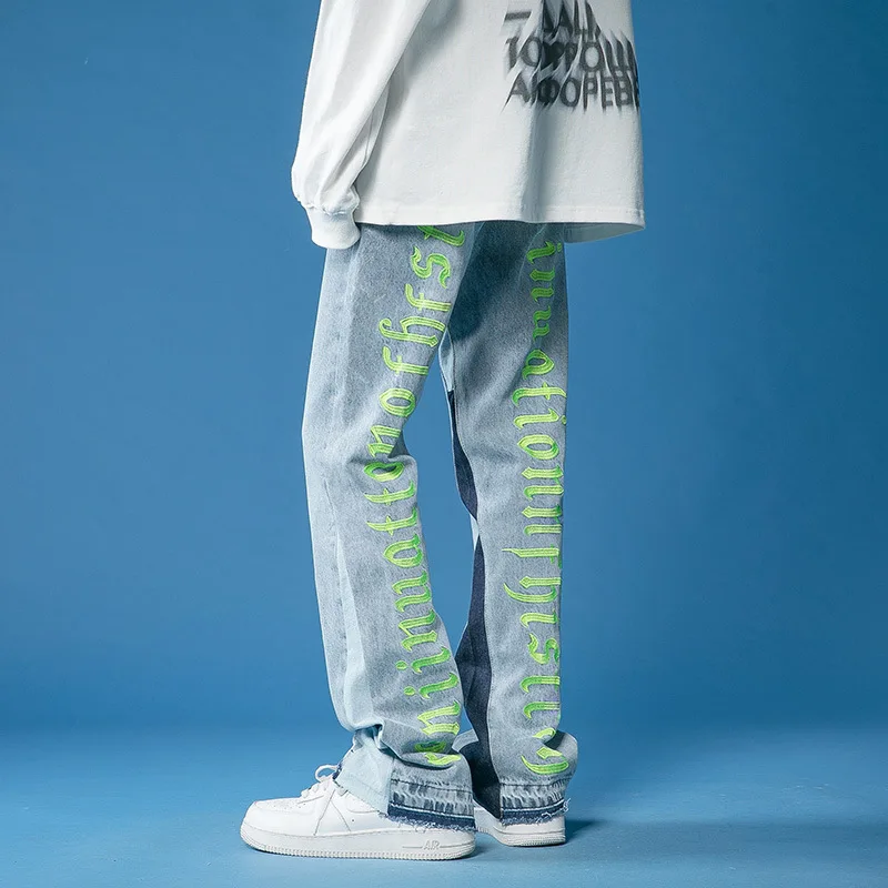 ICCLEK Fall Jeans Men's Loose Pants 2021 Straight Pants Painted Jeans  Jogger Jeans for Men  Mens Jeans Pants   Men Fashion