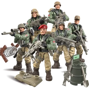 

6Pcs/Set Military Building Blocks World War II Wolf Force 1:35 Army Soldiers Model Action Figure Toys for Boys Gifts