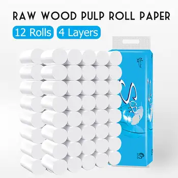 

12 Rolls Toilet Paper 4-Layer Bathroom Kitchen Household Living Room Tissue Party Supplies Disposable Practical Toilet Paper