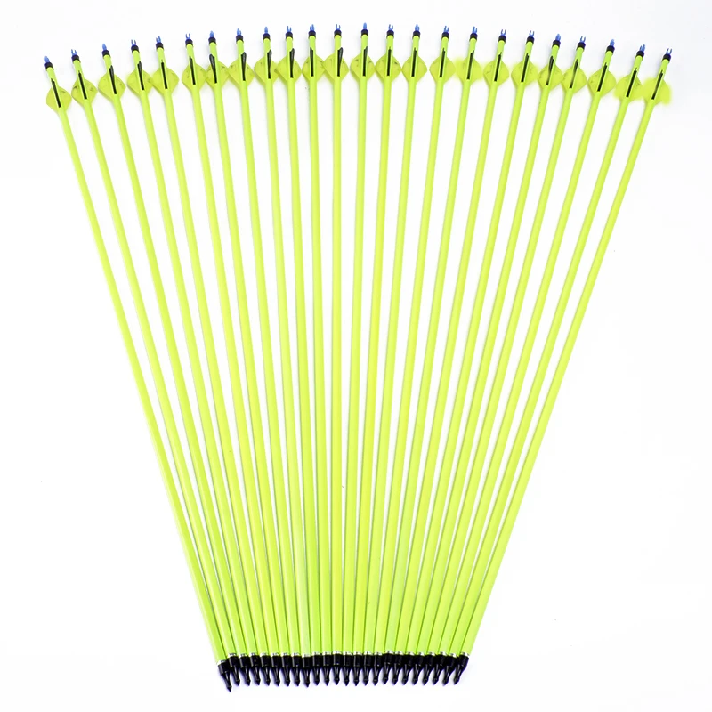

24pcs Archery 30 Inches Composite Bow Fluorescent Yellow shaft Carbon Arrow Replaceable Arrow tips For Recurve bow hunting