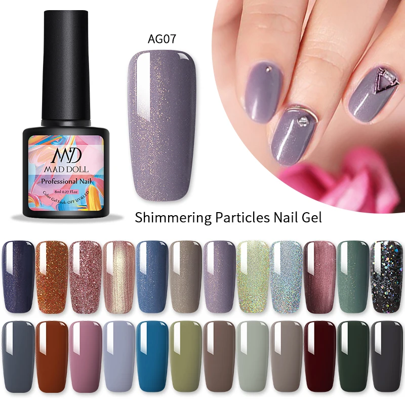 

MAD DOLL Shimmering Particles Nail Gel varnish Bling Sequins Soak Off Nail Art Manicure Nail UV Gel Polish Lacquer Design