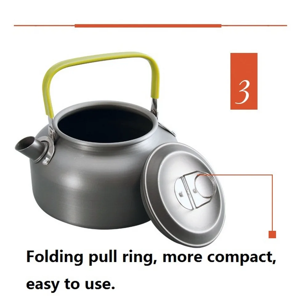 0.8L/1.1L/1.2L/1.6L/2L Portable Outdoor Water Kettle Teapot Coffee Pot for Picnic Camping Hiking Travelling Aluminum Alloy