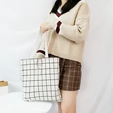 Женская Студенческая хлопковая льняная модная клетчатая сумка через плечо сумка Эко Шоппинг большая емкость тканевая сумка