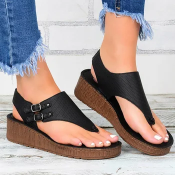 Sandalias de tacón con plataforma para Mujer, zapatos informales con cuña, de talla grande 43, para verano, 2021