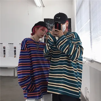 

Focal20 Streetwear Hit Color Stripe Women T Shirt Top Tee Long Sleeve Women T Shirts Crew Neck Cotton Women T-shirts Top Tees