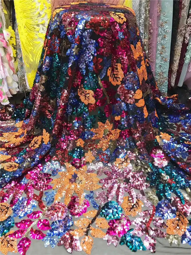 Фабрика предлагает нигерийские кружева с блестками вышивка ткань последние африканские тюль кружева ткань для Свадебные Длинные платья - Цвет: as color