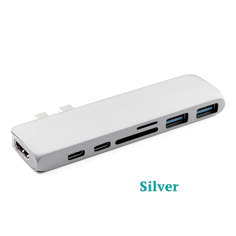 Silver Разветвитель с разъемом типа C с двумя разъемами типа C и Thunderbolt 3 PD зарядка USB C концентратор к HDMI 4K адаптер Мульти USB 3,0 концентратор 7 в 1 док-станция - Цвет: Silver