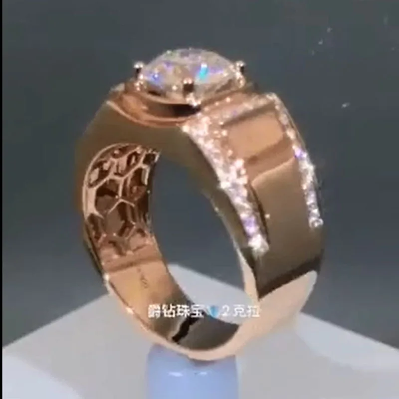 New 2 Carat 18K Rose Gold Moissanite Diamond Ring Luxury Diamonds Men Wedding Party Engagement Anniversary Ct | Украшения и
